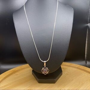 925 silver 18” box chain w/filigreed multiple heart design w/amethyst in center